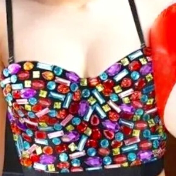 AMAZING! New w Tag Charmain Rhinestone Beaded Push Up Bustier Bra Crop Top Sz XL - Picture 1 of 6
